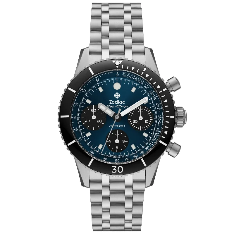 limited edition men's skeletonized watches with custom designs -Zodiac ZO3605 Sea-Chron Automatic Blue SS