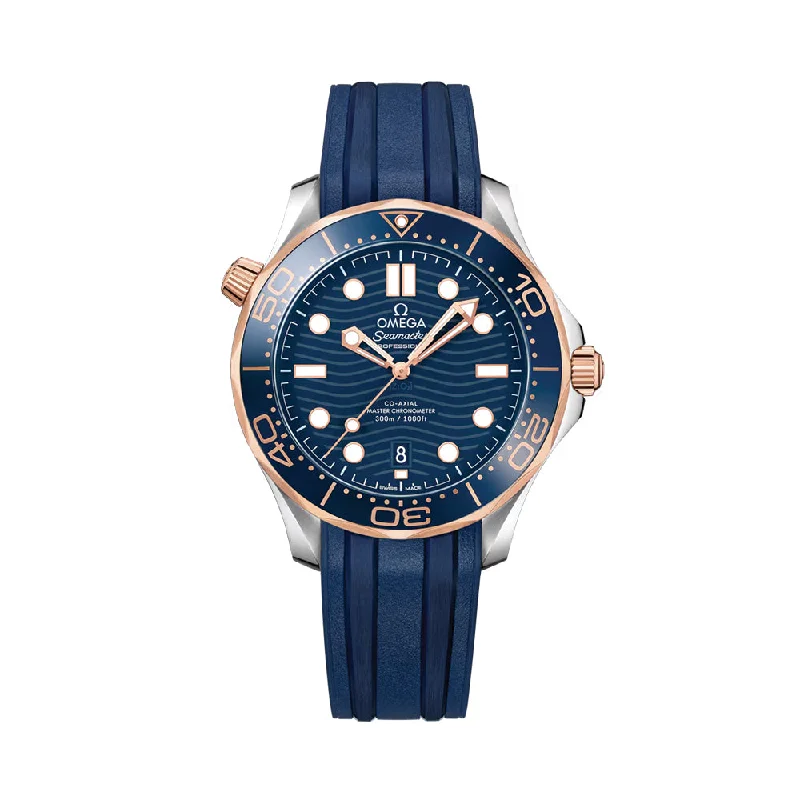 men's dive watches with helium escape valve -Seamaster Diver 300M Co-Axial Master Chronometer Sedna™ Gold and Steel 42mm - Blue on Rubber Strap men's dive watches with helium escape valve -Seamaster Diver 300M Co-Axial Master Chronometer Sedna™ Gold and Steel 42mm - Blue on Rubber Strap