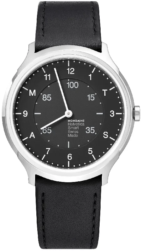 Mens Smart Watches Reviews-Mondaine Watch Helvetica No.1 Regular Smartwatch D