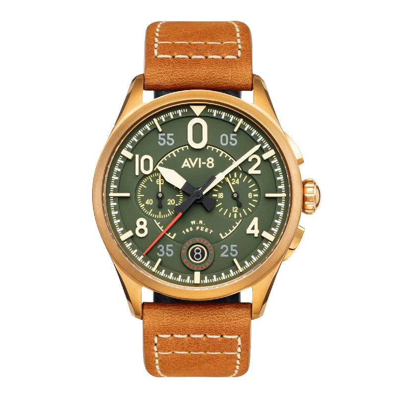men's pilot watches with self-winding design -AVI-8 Spitfire Lock Chronograph Bronze Green