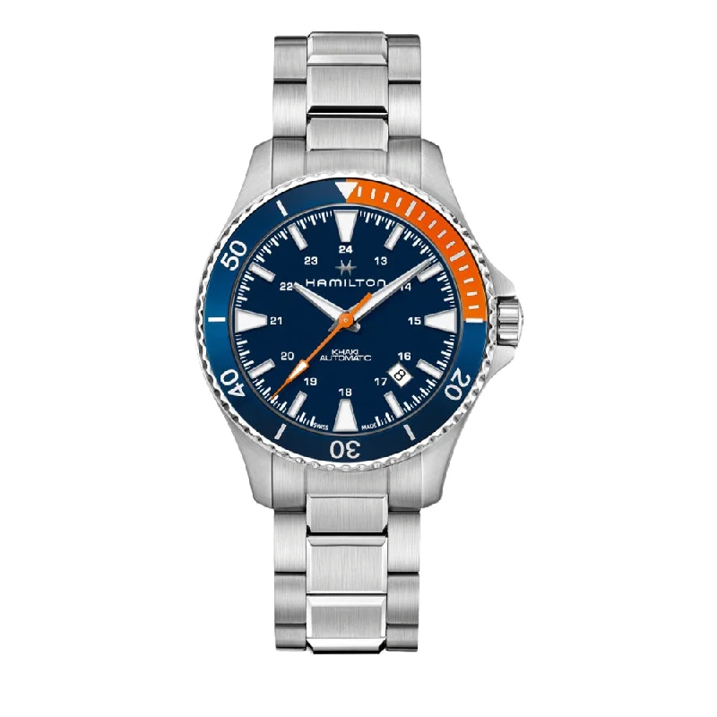 men's pilot watches with polyurethane style straps -Khaki Navy Scuba Auto Blue Dial Orange Accents men's pilot watches with polyurethane style straps -Khaki Navy Scuba Auto Blue Dial Orange Accents