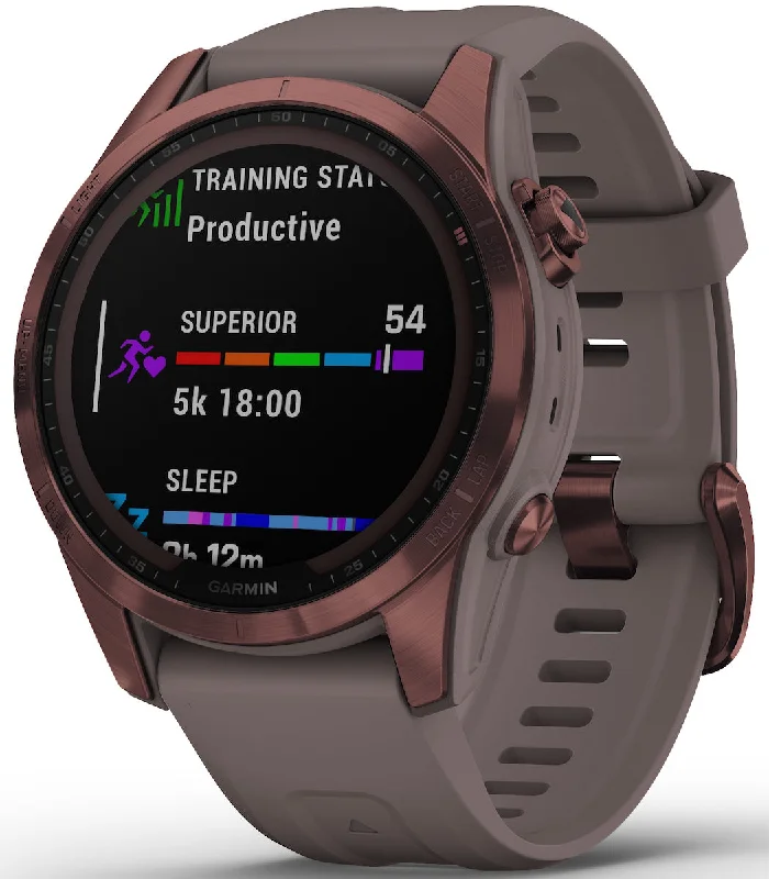 Mens Smart Watches Glucose Monitoring-Garmin Watch Fenix 7S Sapphire Solar Dark Bronze Titanium D