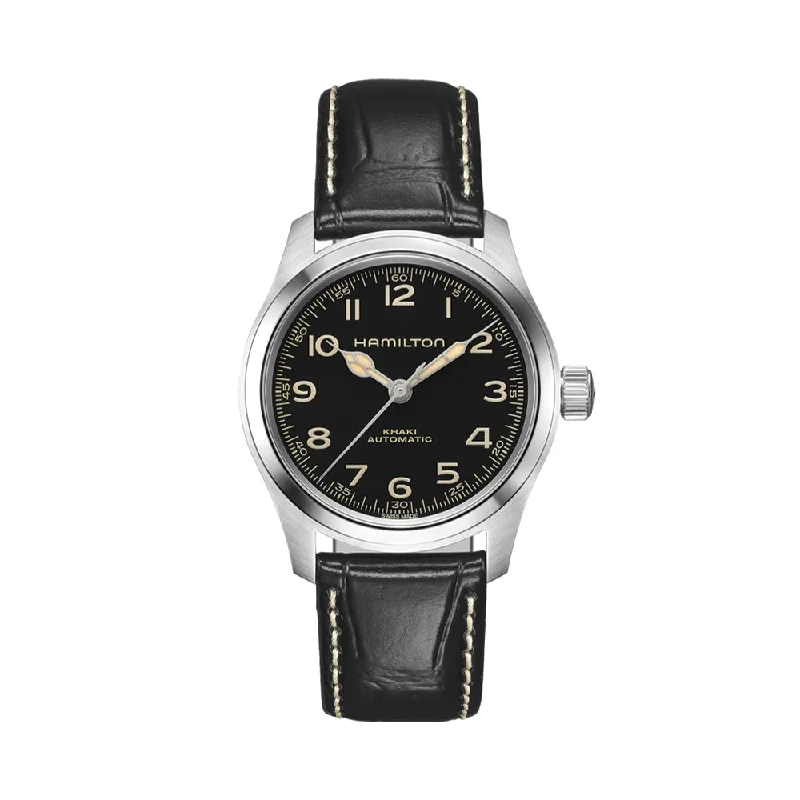 vintage-inspired-modern-Khaki Field Murph 38mm - Black on Leather Strap