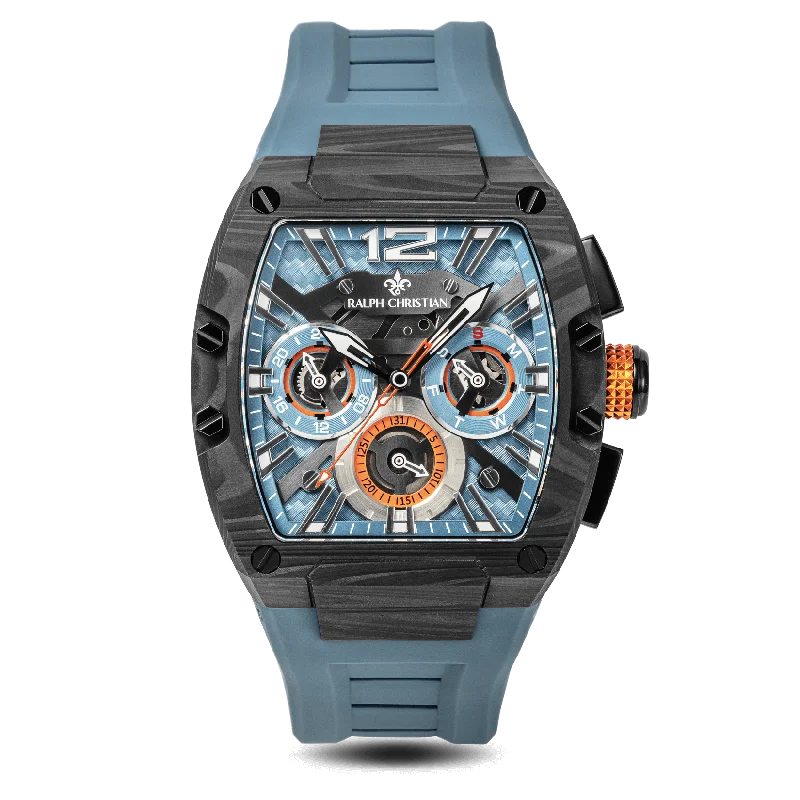 men's mechanical watches with leather straps -The Intrepid Sport Carbon Fiber - Petrol Blaze men's mechanical watches with leather straps -The Intrepid Sport Carbon Fiber - Petrol Blaze