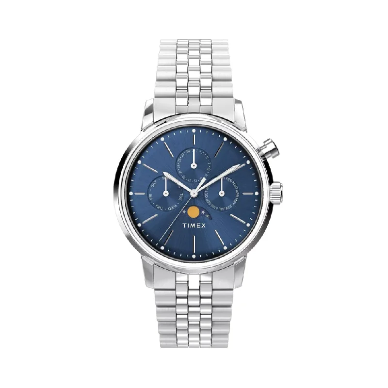 men's digital watches with Swiss SuperLuminova display -Marlin Quartz Moon Phase 40mm - Blue on Bracelet men's digital watches with Swiss SuperLuminova display -Marlin Quartz Moon Phase 40mm - Blue on Bracelet