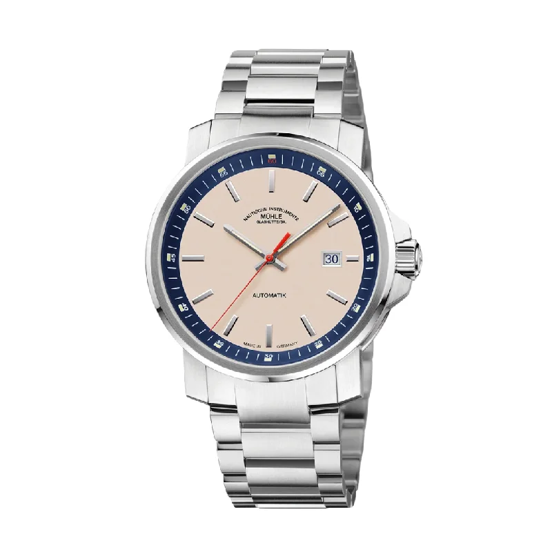 men's mechanical watches with backlight display -MÜHLE-GLASHÜTTE 29ER BIG M1-25-36-MB AUTOMATIC METAL STRAP MEN WATCH