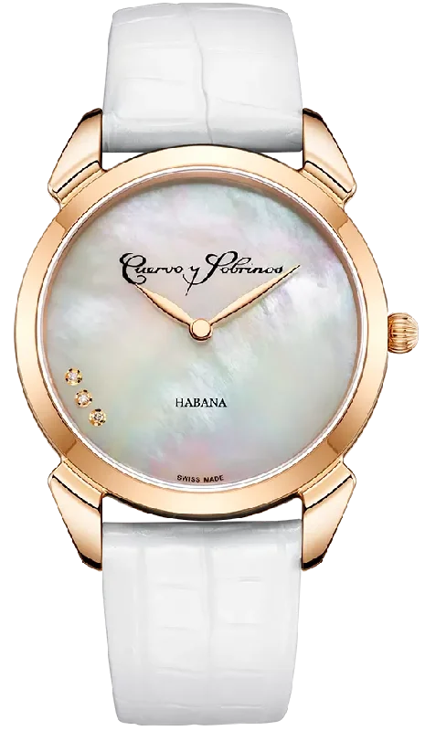women's mechanical watches with tritium display function -Cuervo y Sobrinos Watch Historiador Primera Dama Gold PVD White