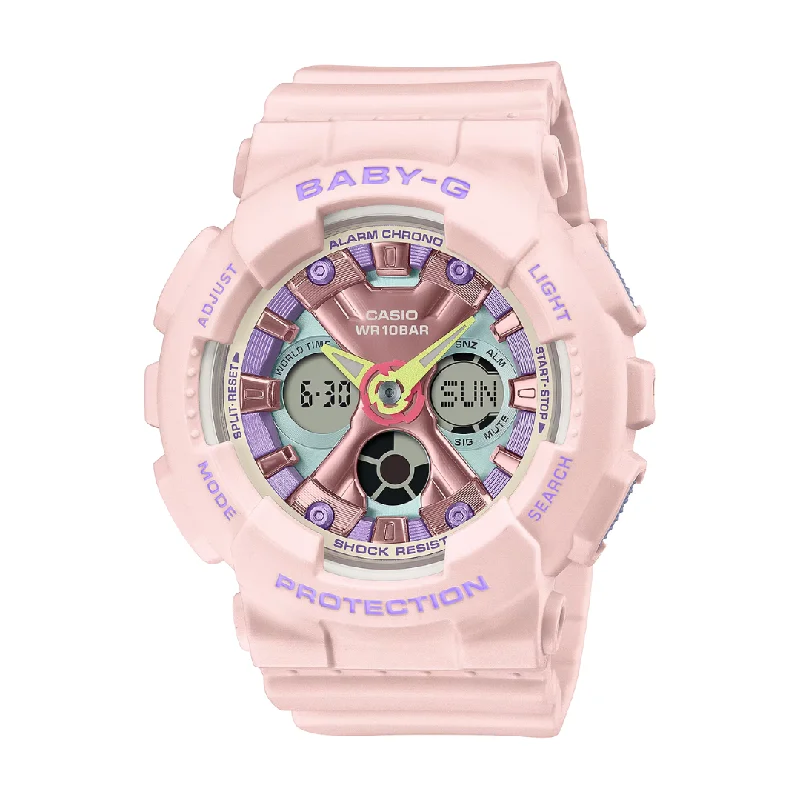women's Casio with nylon straps -CASIO BABY-G BA-130PM-4ADR ANALOG-DIGITAL PINK WATCH