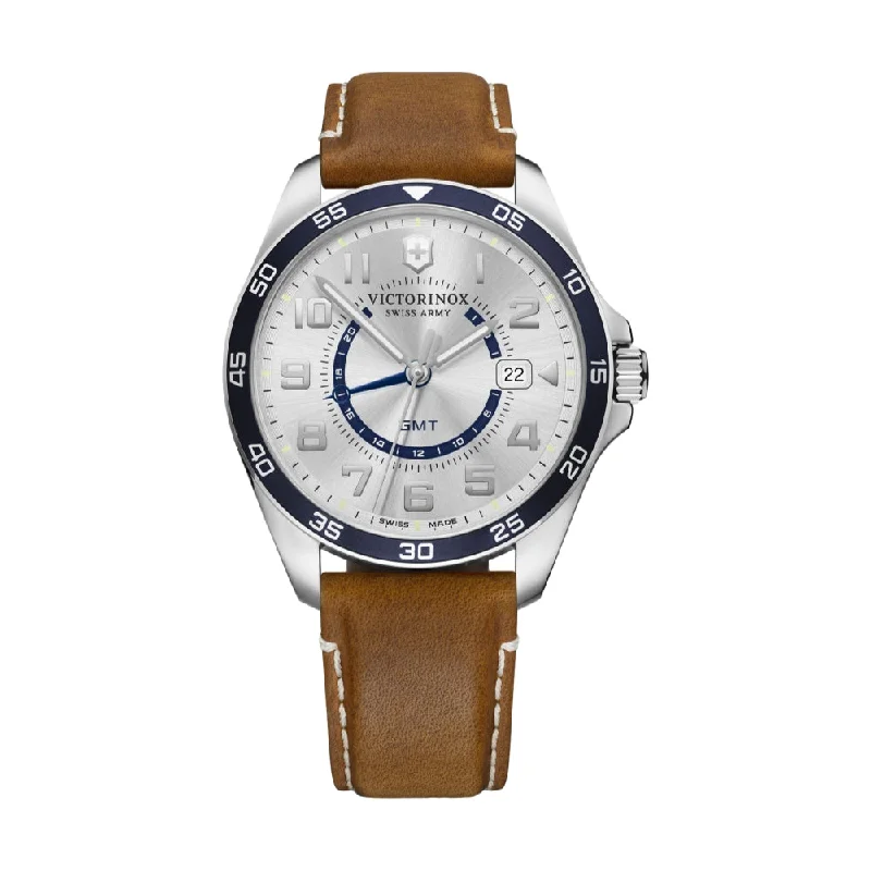 men's pilot watches with corrosion-resistant design -FieldForce Classic GMT, Silver Dial, Brown Leather Strap