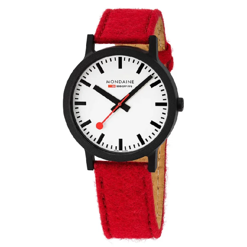Unisex Smart Style Watches-Mondaine Watch Essence Black Red MS1.41110.LC.SET