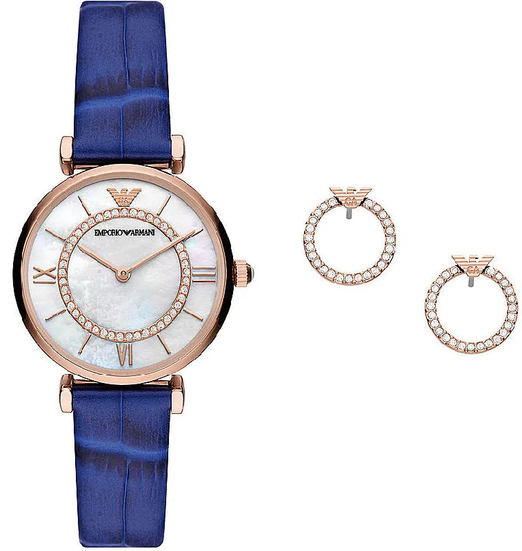 Emporio Armani Watch Two Hand Blue With Earring Gift Set D