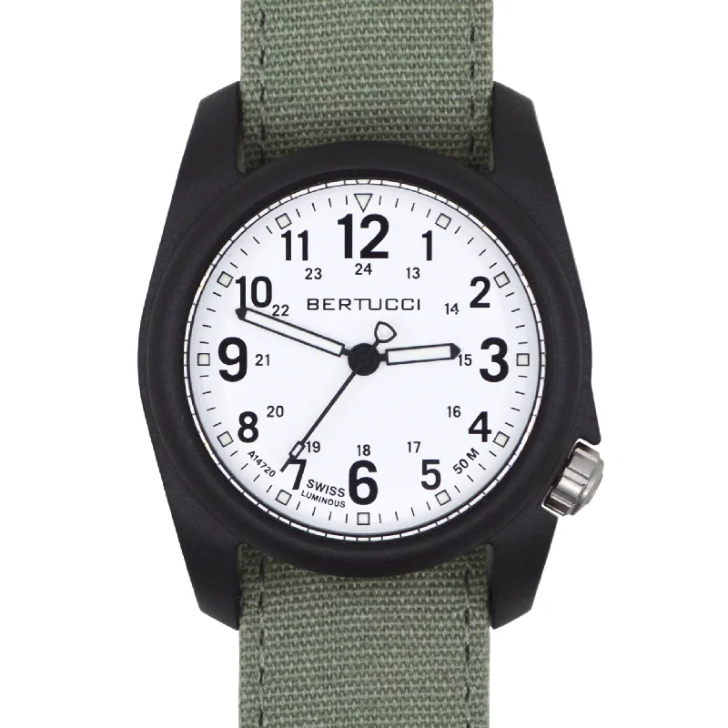 men's field watches with convex style design -Bertucci DX3 Canvas White Spruce Green men's field watches with convex style design -Bertucci DX3 Canvas White Spruce Green