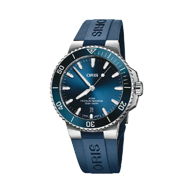 men's chronograph watches with double-domed design -Aquis Date 41.5mm - Blue on Rubber Strap men's chronograph watches with double-domed design -Aquis Date 41.5mm - Blue on Rubber Strap