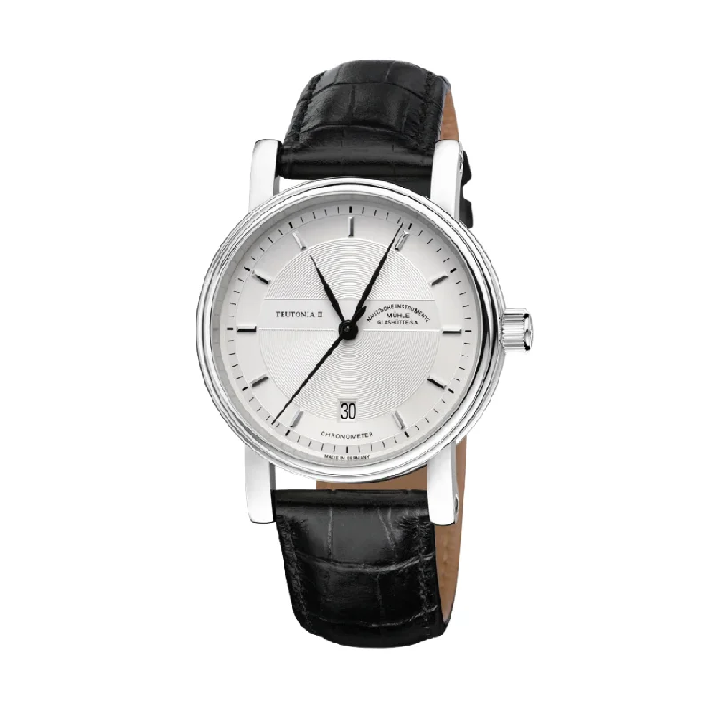 men's mechanical watches with chronograph display -MÜHLE-GLASHÜTTE TEUTONIA II CHRONOMETER M1-30-45-LB AUTOMATIC BLACK LEATHER STRAP MEN WATCH