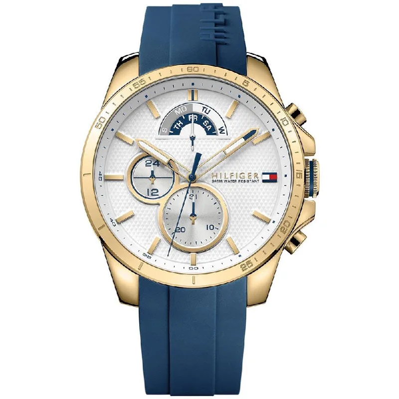 Men's Silver Dress Watches-Tommy Hilfiger 1791353 Men's Decker Blue Chronograph Watch Men's Silver Dress Watches-Tommy Hilfiger 1791353 Men's Decker Blue Chronograph Watch
