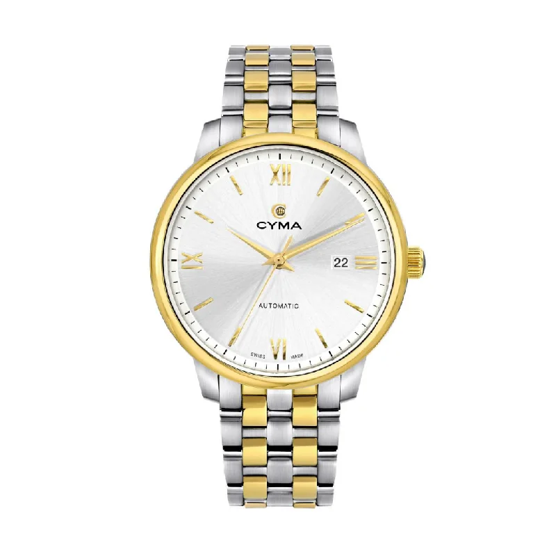 men's Seiko minimalist design watches -CYMA W02-00816-002 EUROPA 3 HANDS AUTOMATIC TWO-TONE STAINLESS STEEL MEN WATCH