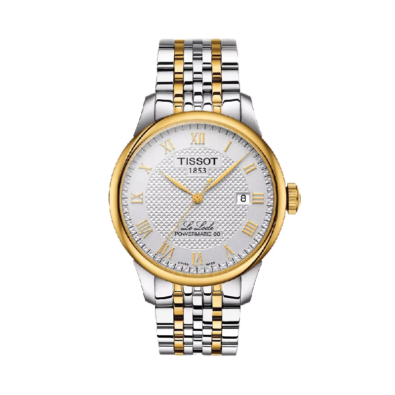 men's field watches with luminous hands -Le Locle Powermatic 80 39.3mm - Silver and Gold Bezel on Bracelet
