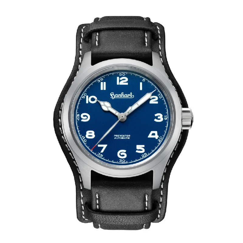 men's mechanical watches with see-through caseback -HANHART PIONEER PREVENTOR HD12™ 39MM 792.870-7010 CALFSKIN MEN WATCH