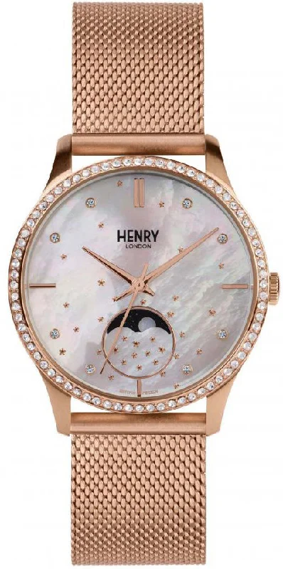 women's mechanical watches with Japanese SuperLuminova design -Henry London Watch Moon Phase Ladies