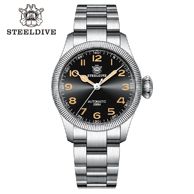 men's pilot watches with durable design -Steeldive SD1906 Carved Coin Bezel NH35 Automatic Watch men's pilot watches with durable design -Steeldive SD1906 Carved Coin Bezel NH35 Automatic Watch