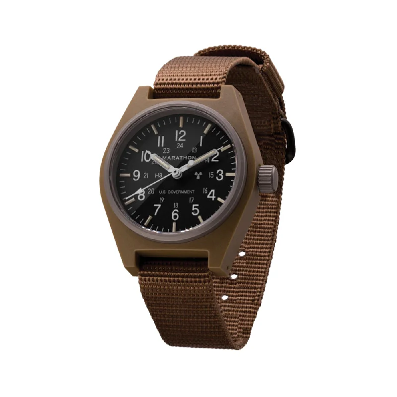 men's field watches with corrosion-resistant style design -Desert Tan GPM Type II Field Mechanical 34mm - Black on Nylon Strap