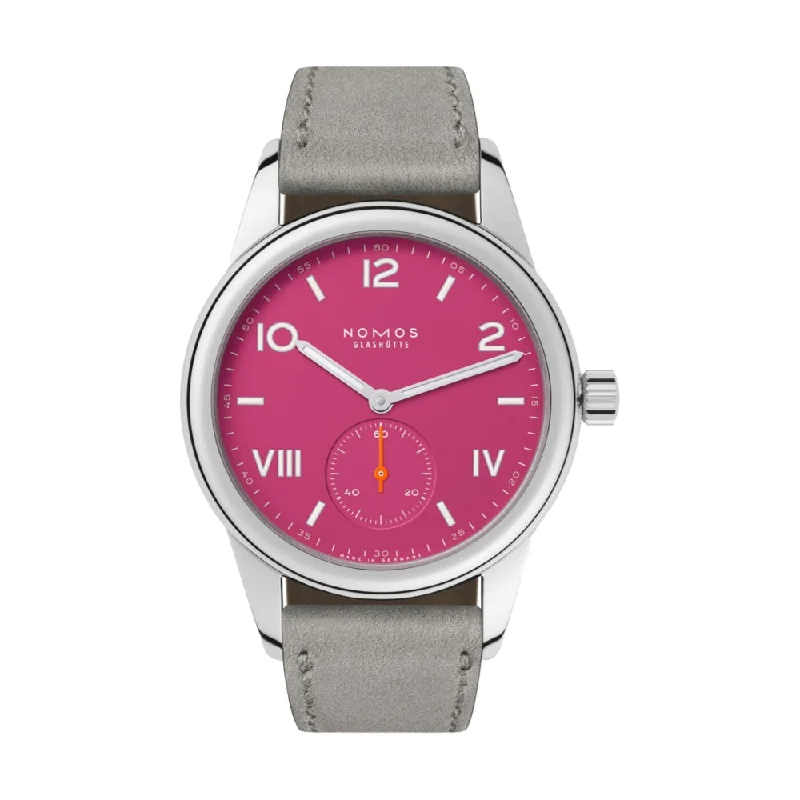 men's stainless steel dive watches -Club Campus 36mm - Deep Pink on Leather Strap