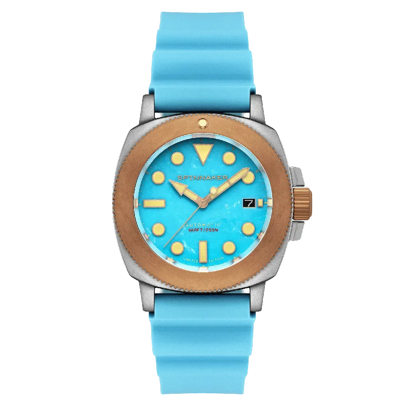 men's skeletonized watches with stainless steel -Spinnaker Hull Titanium Bronze Automatic Lapidary Blue Turquoise Limited Edition