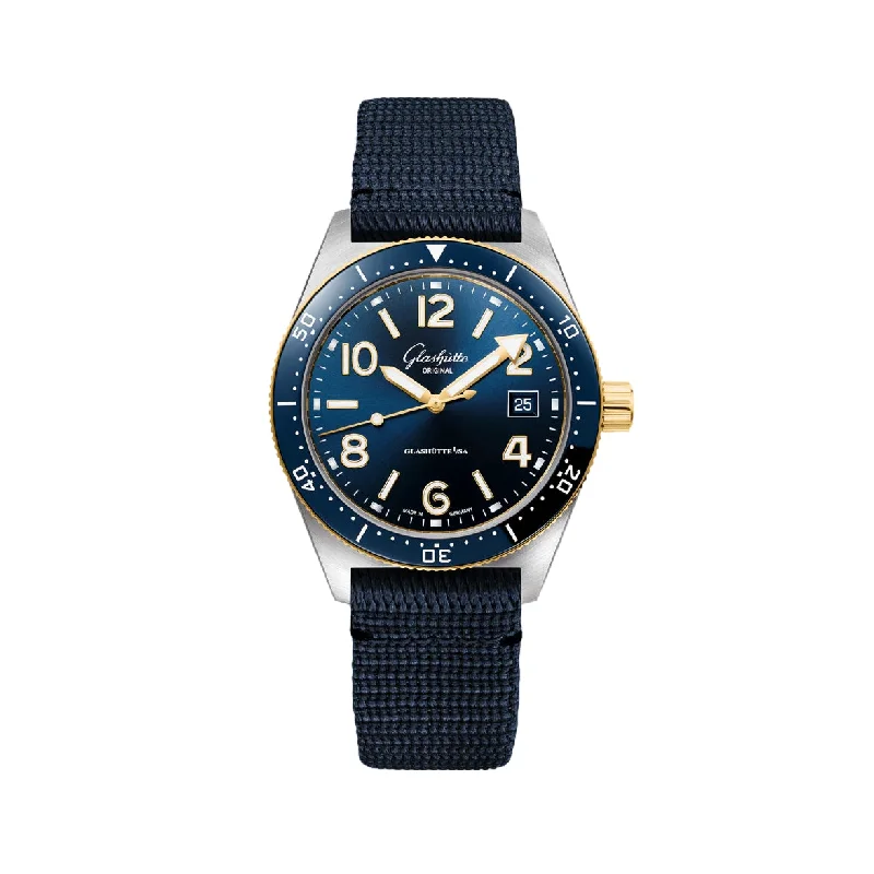 men's quartz field watches -SeaQ Automatic with Yellow Gold 39.5mm - Blue on Synthetic Fabric Strap