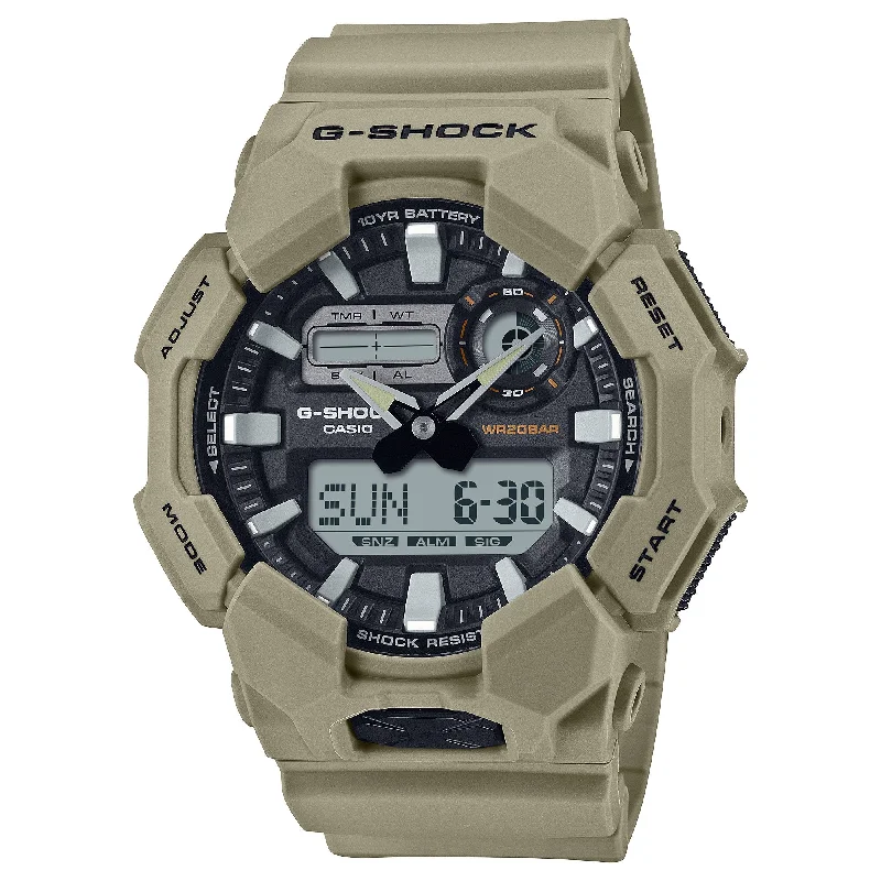 men's skeletonized watches with rose gold accents -G-Shock GA010 Rugged Ana-Digi 10 Year Battery Tan men's skeletonized watches with rose gold accents -G-Shock GA010 Rugged Ana-Digi 10 Year Battery Tan