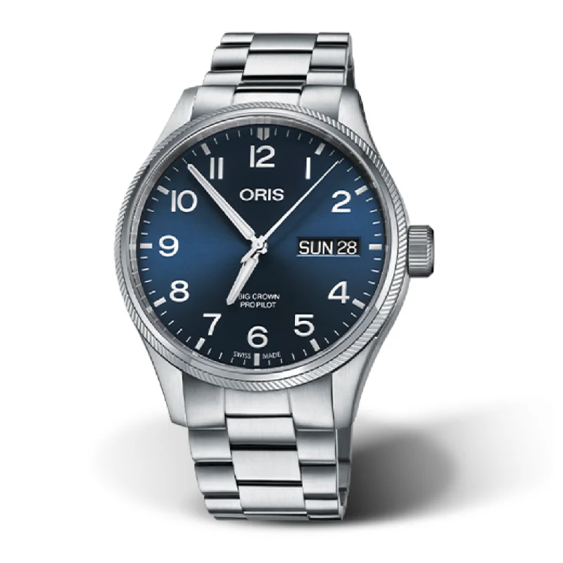 men's mechanical watches with tritium display -ORIS BIG CROWN 752 7698 4065-07 8 22 19 PROPILOT BIG DAY DATE MECHANICAL MEN WATCH
