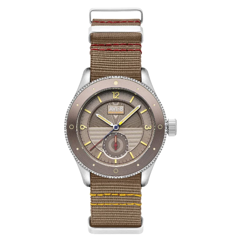 men's pilot watches with water-resistant style design -AVI-8 Flyboy Airmaster Sector Meca-Quartz Silver Feather Grey