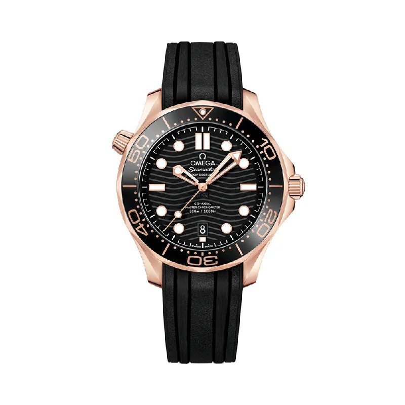 men's kinetic field watches -Seamaster Diver 300M Sedna™ Gold 42mm - Black on Rubber Strap
