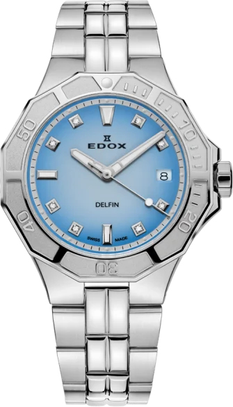 women's mechanical watches with canvas style straps -Edox Watch Delfin Diver Date Lady Marianna Gillespie Special Edition