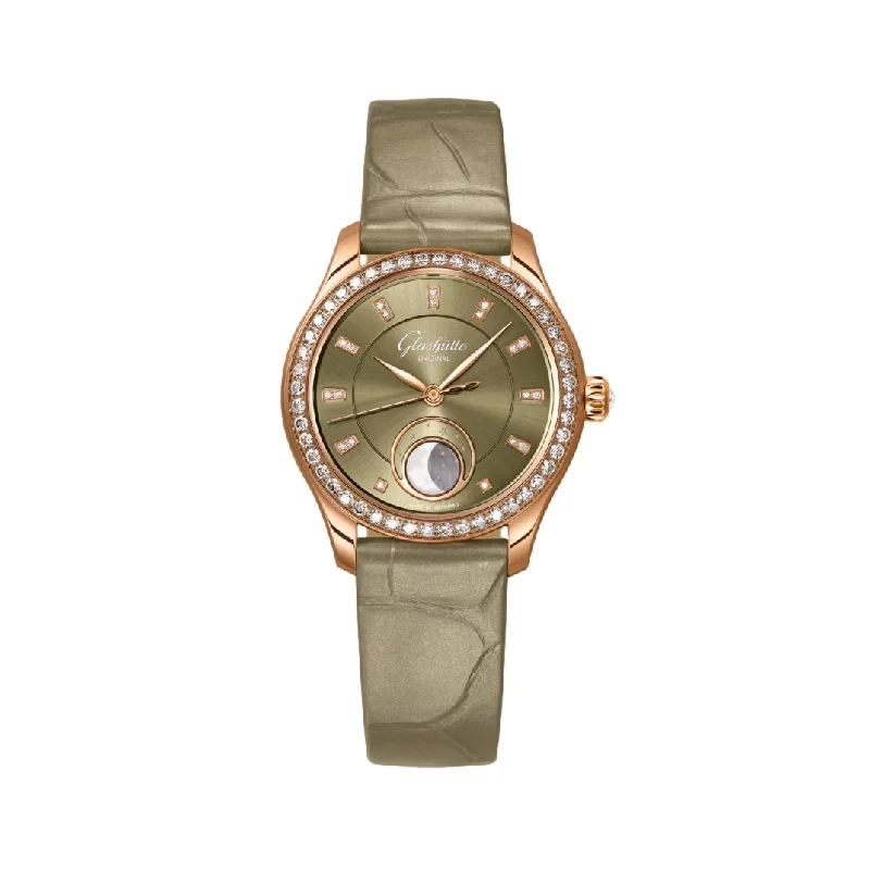 men's GMT watches with manual display function -Serenade Luna Automatic Diamond Red Gold 32.5mm - Green on Leather Strap men's GMT watches with manual display function -Serenade Luna Automatic Diamond Red Gold 32.5mm - Green on Leather Strap