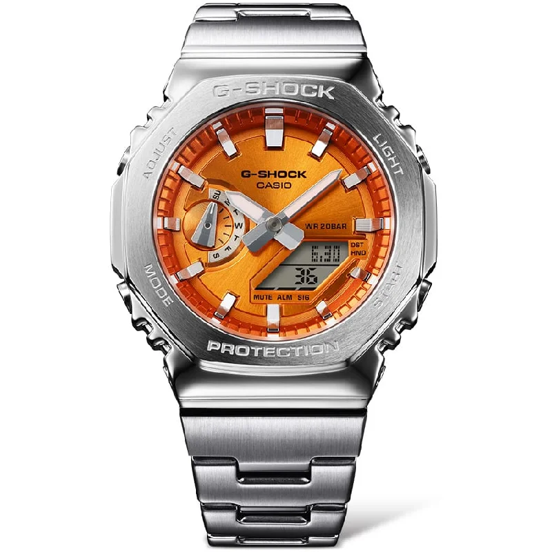 men's skeletonized watches with chronograph function -G-Shock GM2110D Metal Ana-Digi Orange