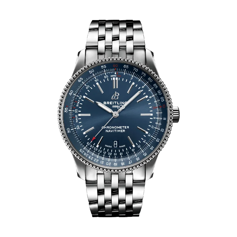men's GMT watches with alarm design -Navitimer Automatic 41mm Stainless Steel - Blue
