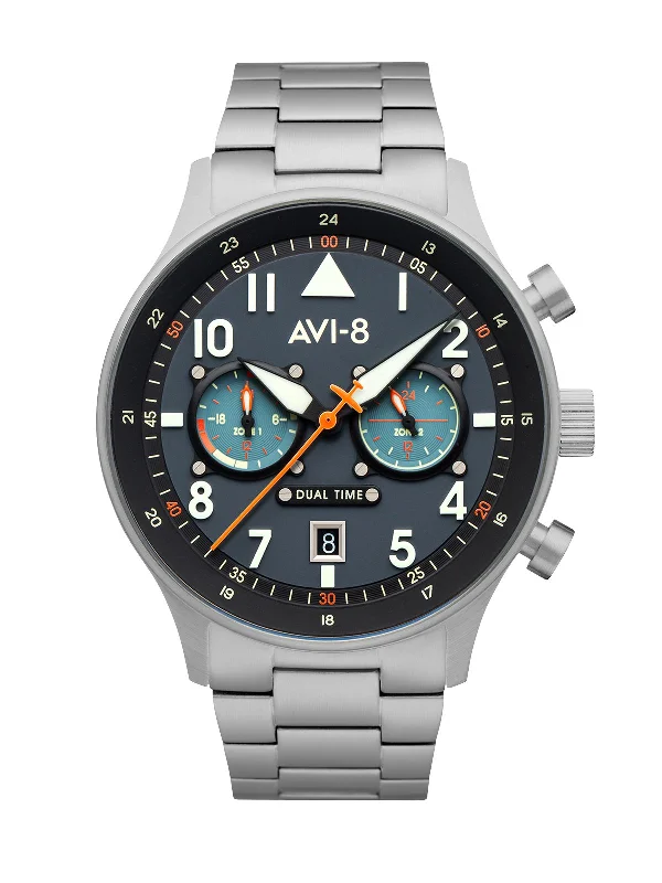men's pilot watches with mechanical design -AVI-8 Hawker Hurricane Carey Dual Time Gutersloh