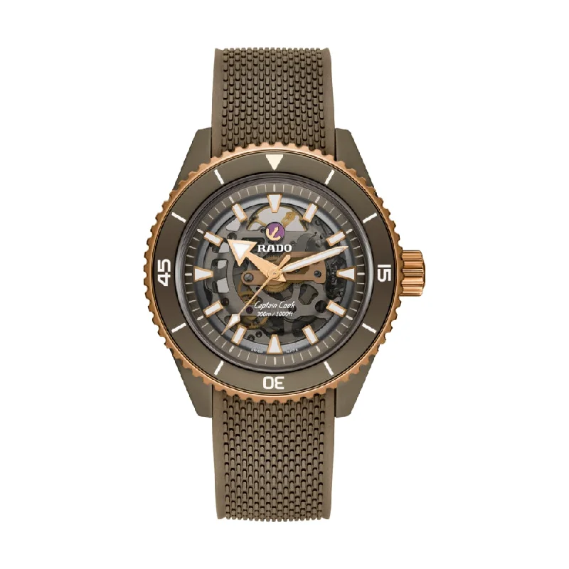 men's dive watches with metal straps -Captain Cook Automatic High Tech Ceramic Brown on Rubber 43mm