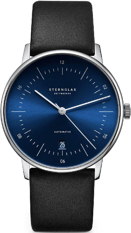 men's mechanical watches with convex design -Sternglas Naos/A Automatic Leather