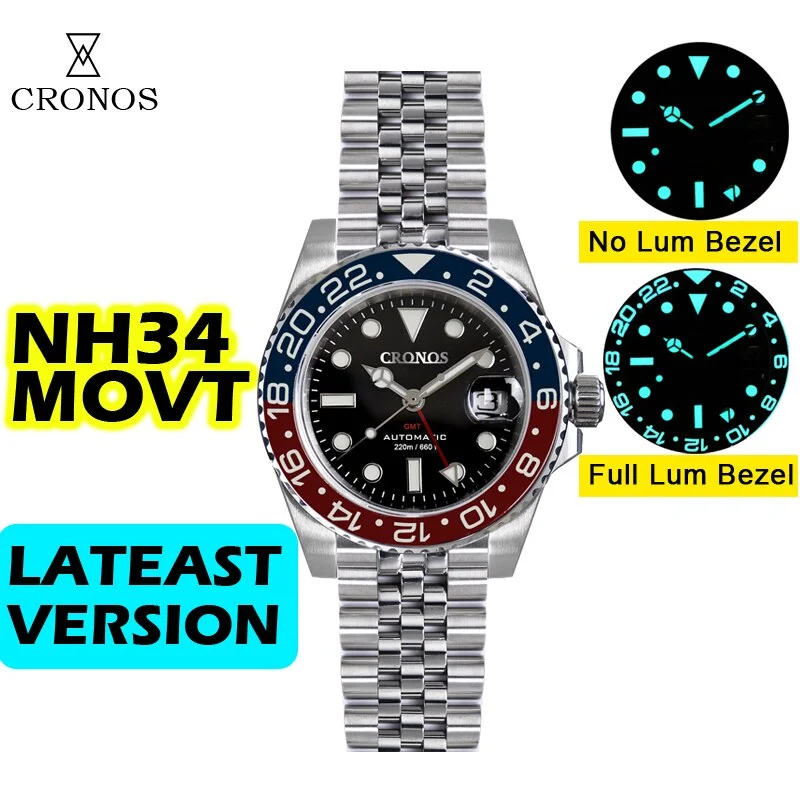 men's dive watches with magnetic-resistant design -Cronos NH34 GMT Automatic Men Watch L6020