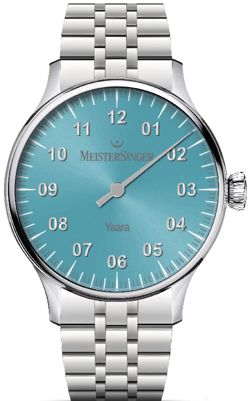 women's mechanical watches with flyback function -MeisterSinger Yaara Ice Blue Silver