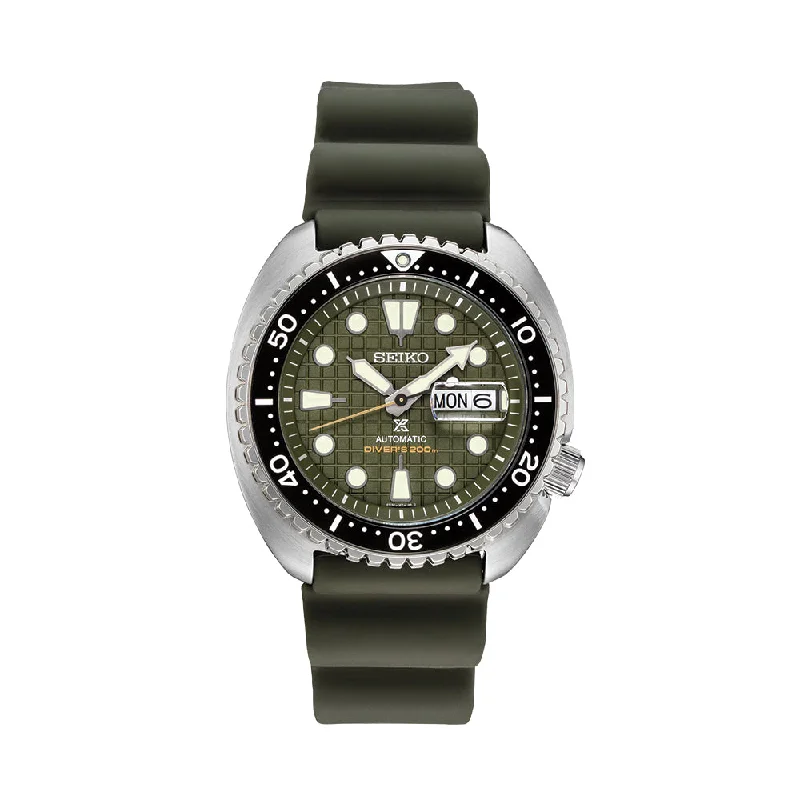 men's GMT watches with interchangeable straps -SRPE05 Prospex Automatic Diver 45mm - Green on Rubber Strap men's GMT watches with interchangeable straps -SRPE05 Prospex Automatic Diver 45mm - Green on Rubber Strap