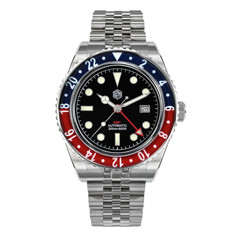men's GMT watches with monogram engraving style design -San Martin Vintage NH34 GMT Watch SN005
