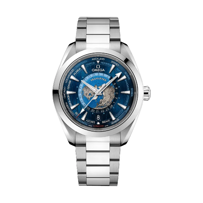 men's titanium dive watches -Seamaster Aqua Terra 150M Co-Axial Master Chronometer GMT Worldtimer 43mm - Blue on Bracelet