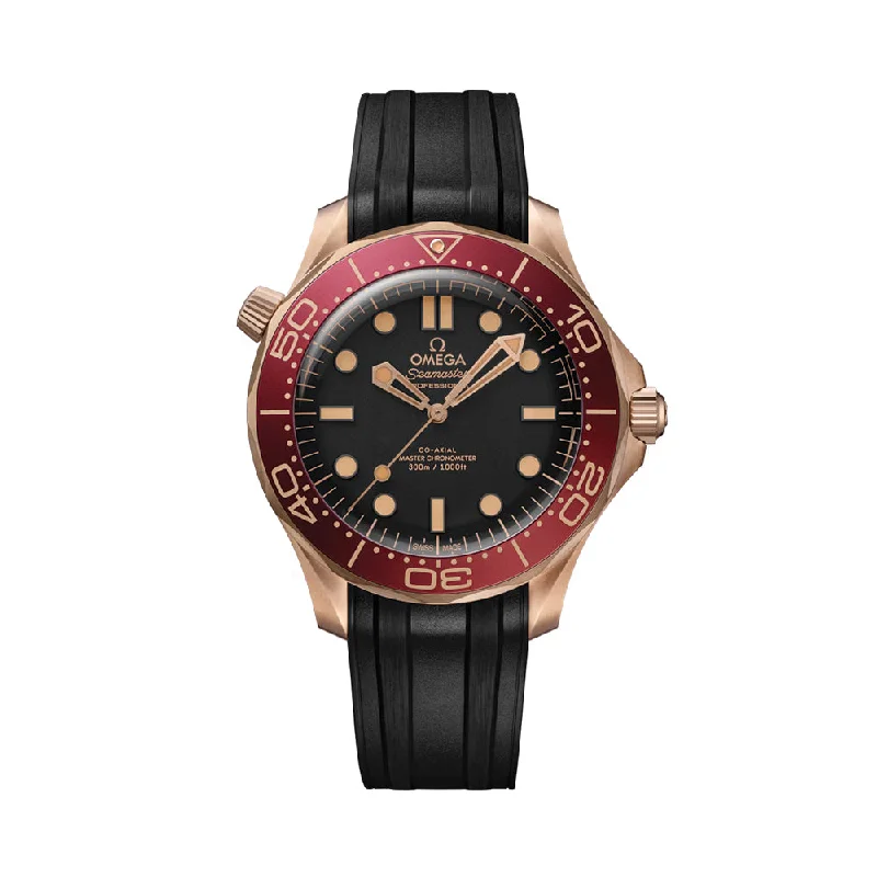men's pilot watches with self-winding design -Seamaster Diver 300M Bronze Gold Co-Axial Master Chronometer 42mm - Black on Rubber Strap