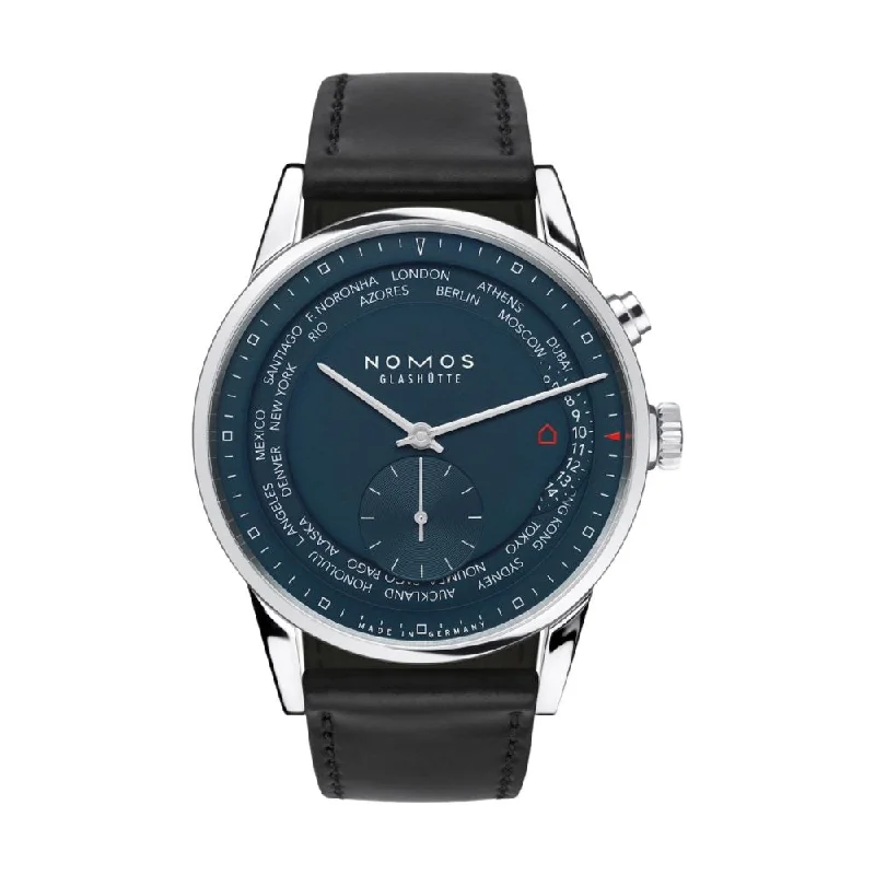 men's digital watches with cyclops style design -Zürich World Time 40mm - Midnight Blue on Leather Strap