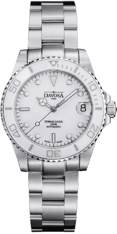 women's mechanical watches with double-domed design -Davosa Ternos Diver Lady White women's mechanical watches with double-domed design -Davosa Ternos Diver Lady White