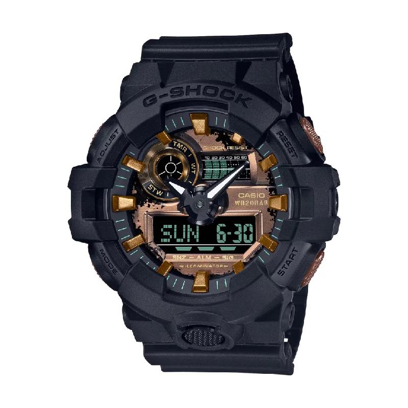 men's digital watches with luminescent style design -CASIO G-SHOCK GA-700RC-1ADR ANALOG-DIGITAL BLACK WATCH