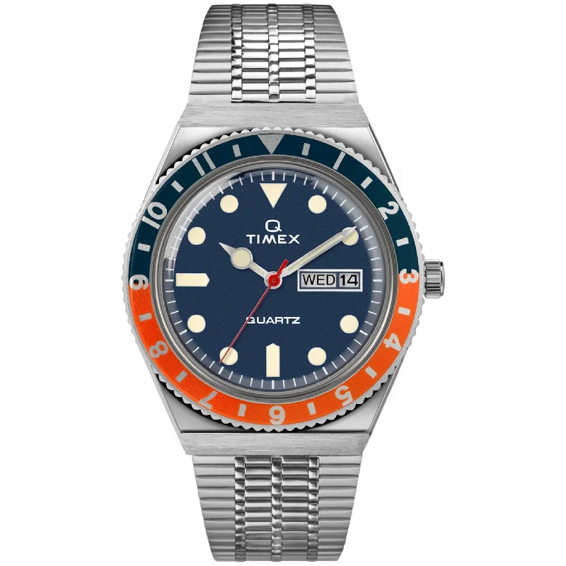 affordable skeletonized watches for men -Timex Q 1979 Reissue 38mm Silver Blue Orange affordable skeletonized watches for men -Timex Q 1979 Reissue 38mm Silver Blue Orange