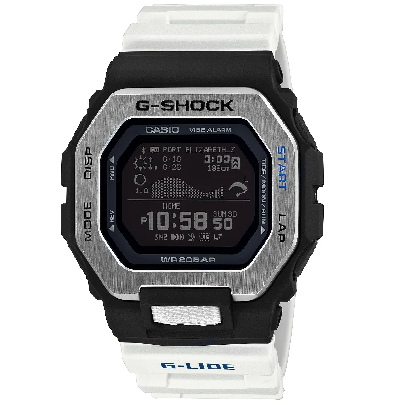 men's skeletonized automatic watches -G-Shock GBX100-7 G-Lide Tidal Connected White Black